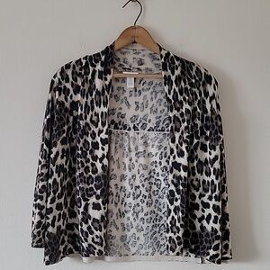 Chico's Leopard Short Open Front Cardigan Silk Blend Size Small